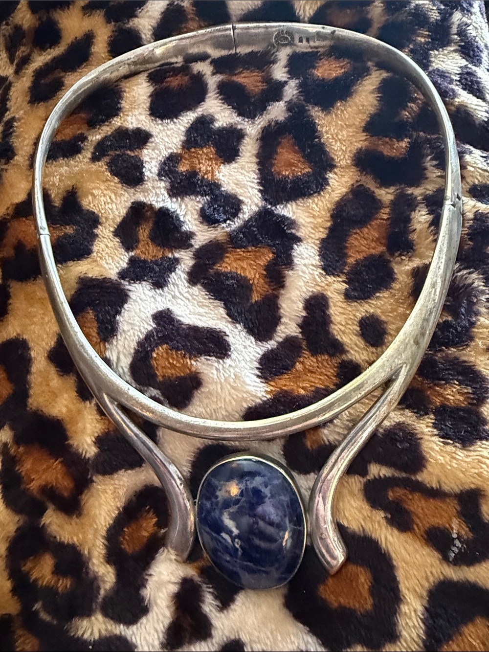 Sterling Silver Collar Necklace with Blue Sodalite Pendant